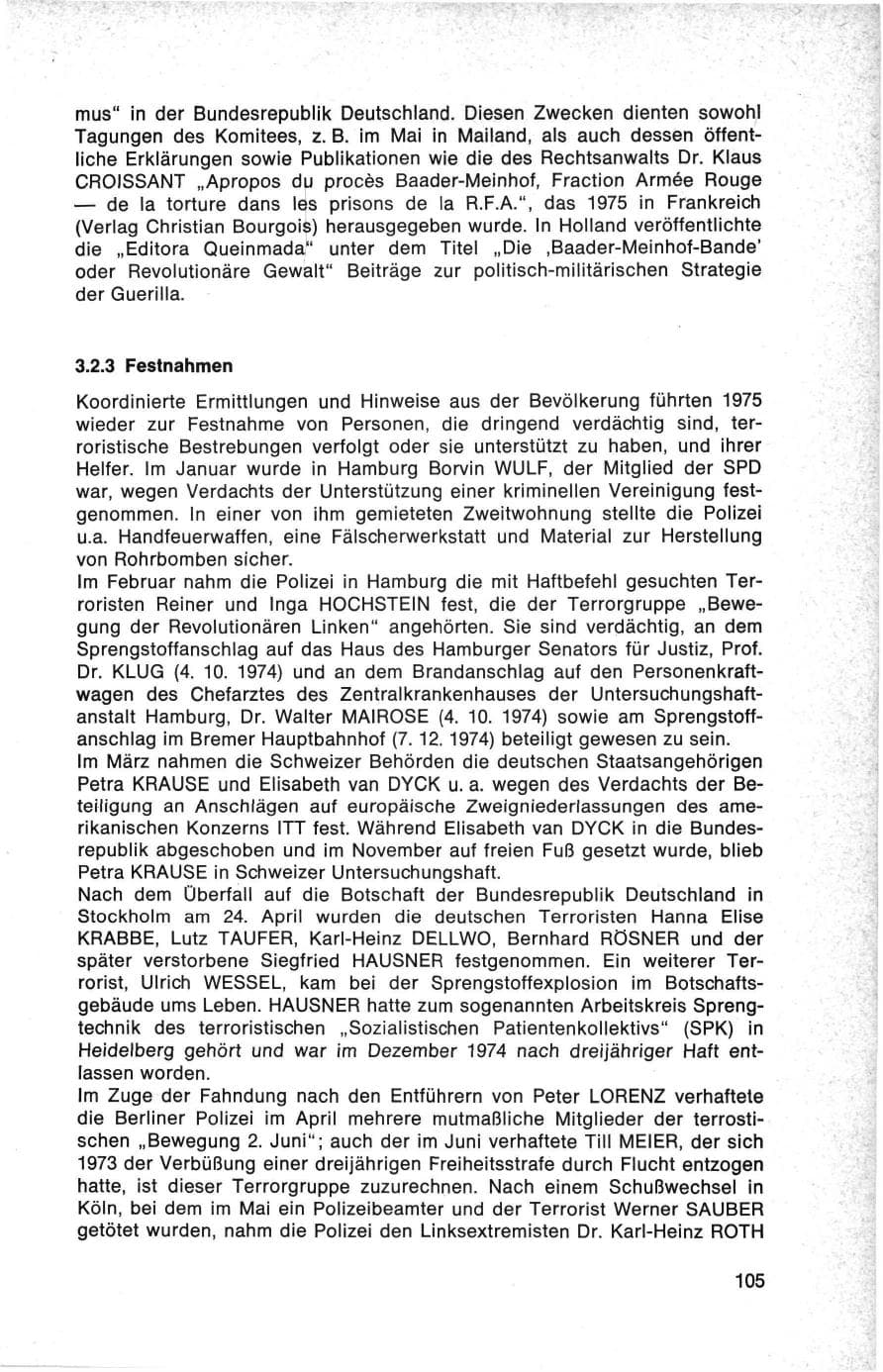 Seite 105 des Verfassungsschutzbericht 1975 Bund