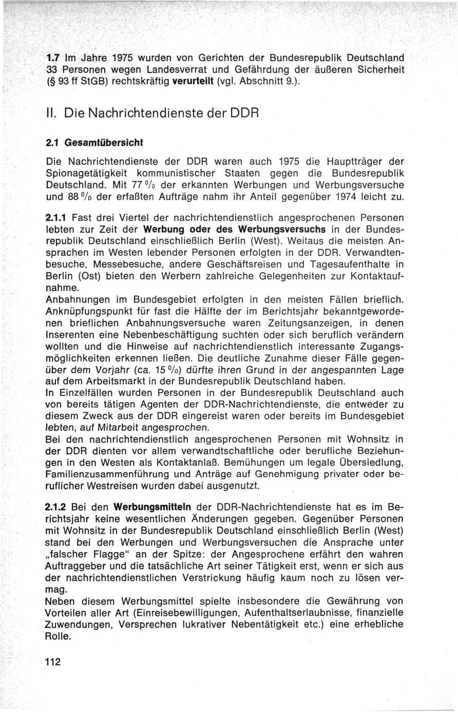Seite 112 des Verfassungsschutzbericht 1975 Bund