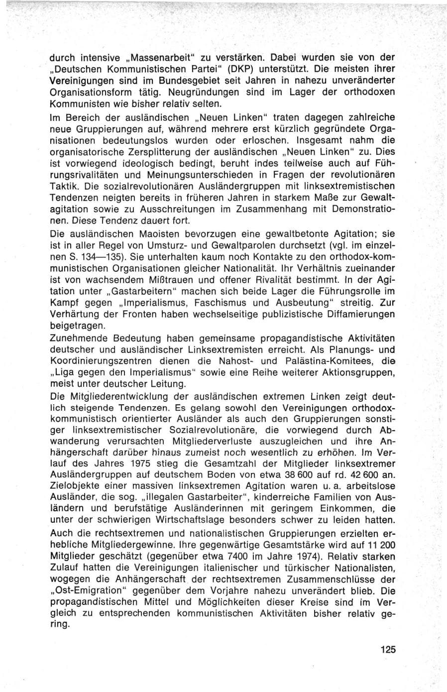 Seite 125 des Verfassungsschutzbericht 1975 Bund