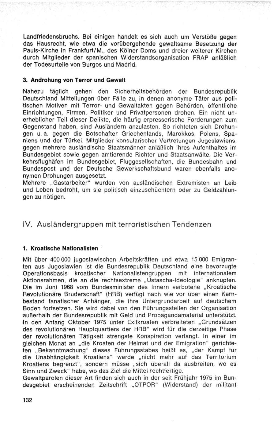 Seite 132 des Verfassungsschutzbericht 1975 Bund