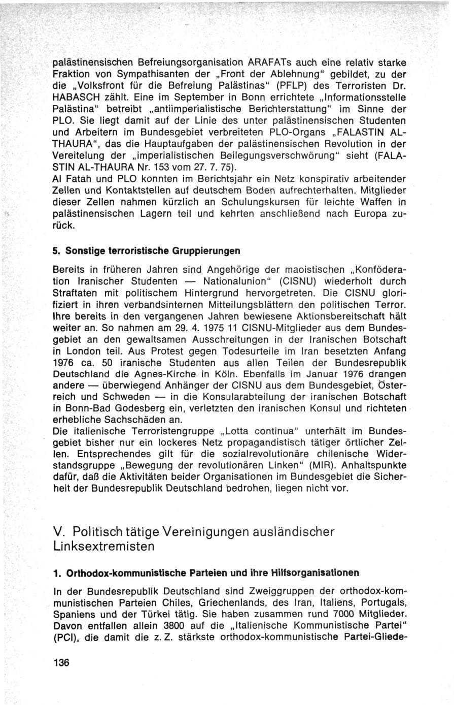 Seite 136 des Verfassungsschutzbericht 1975 Bund