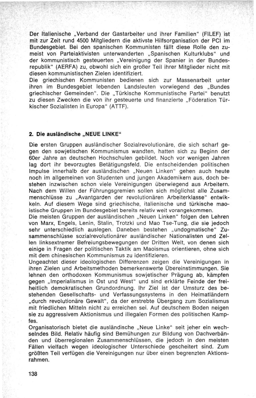 Seite 138 des Verfassungsschutzbericht 1975 Bund
