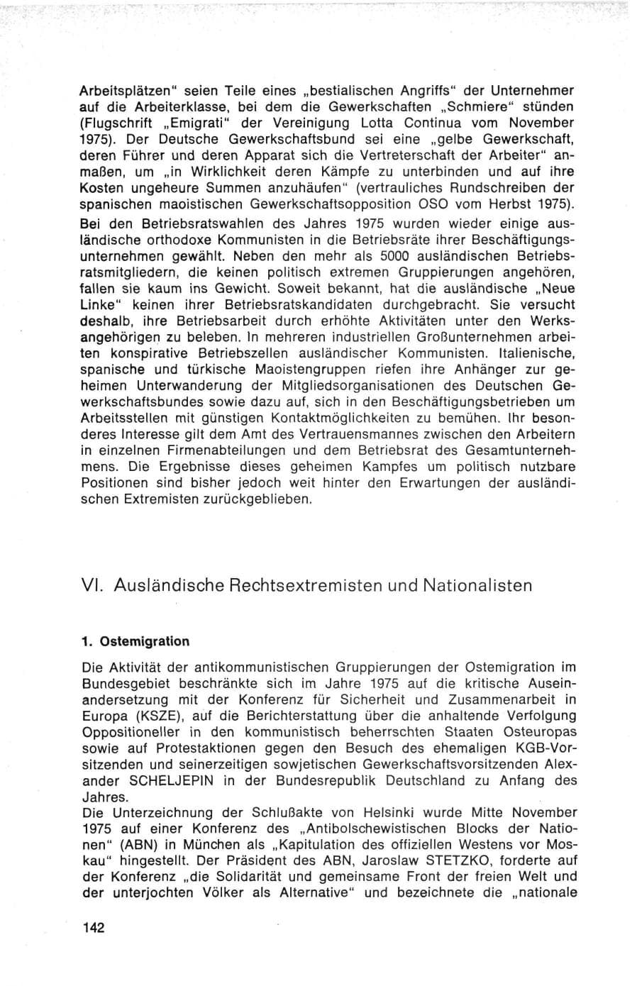Seite 142 des Verfassungsschutzbericht 1975 Bund
