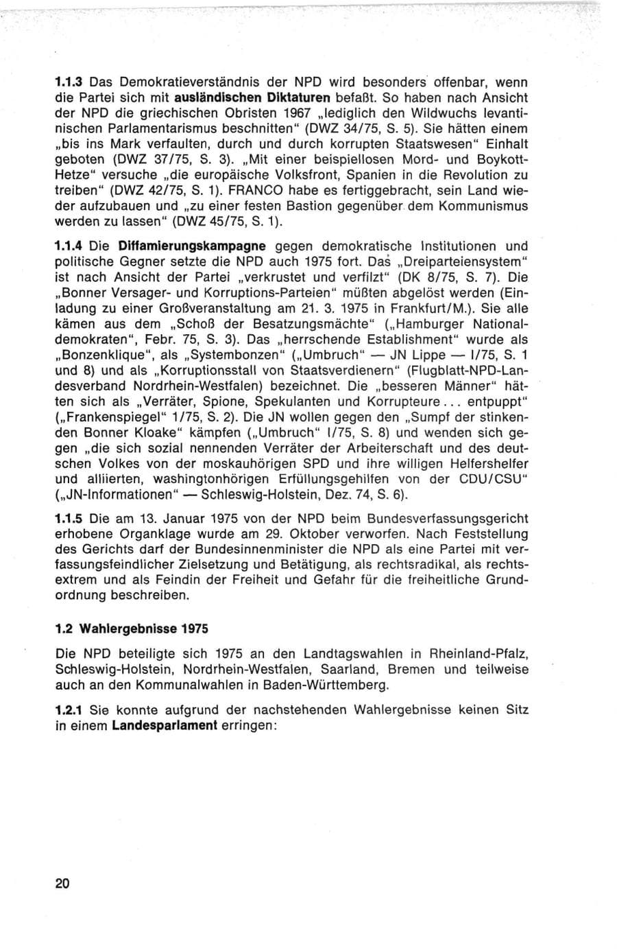Seite 20 des Verfassungsschutzbericht 1975 Bund