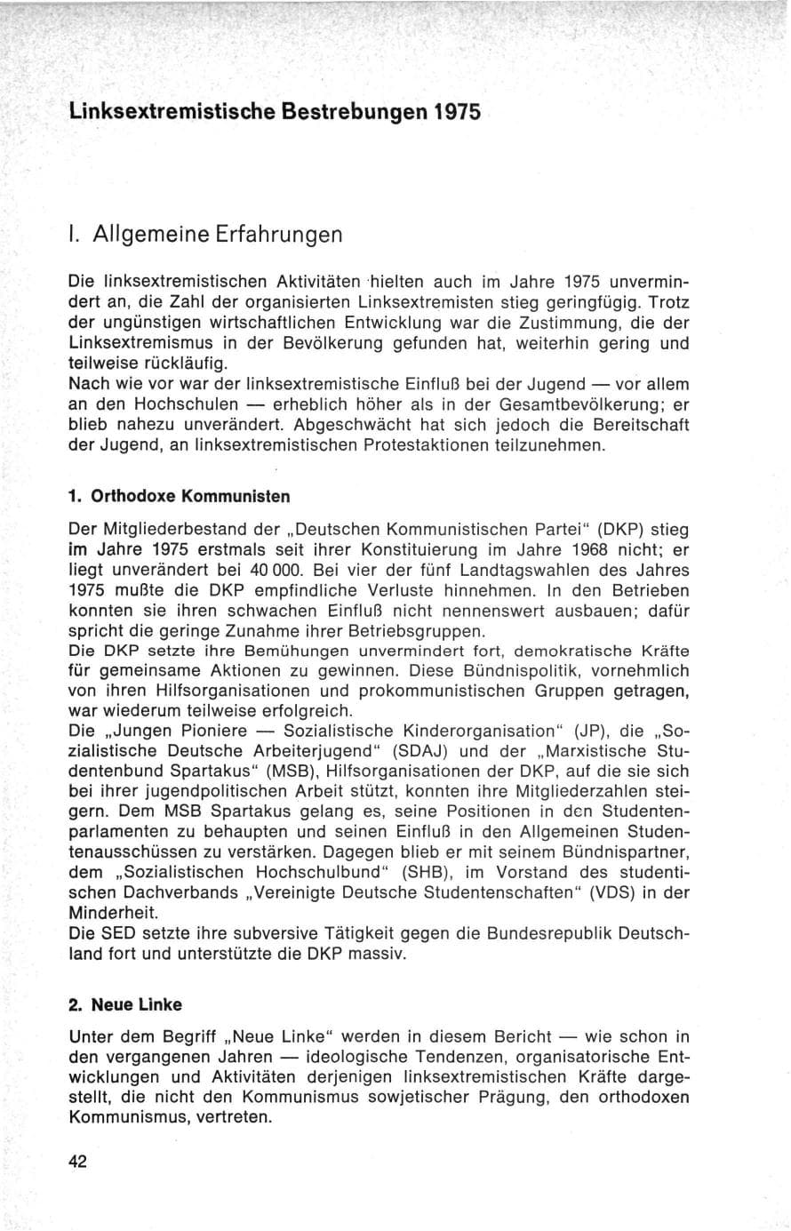 Seite 42 des Verfassungsschutzbericht 1975 Bund
