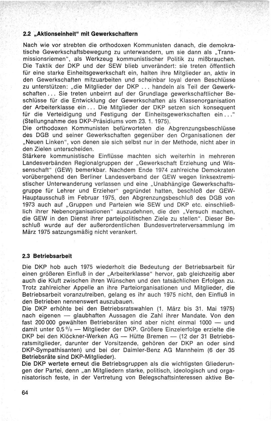 Seite 64 des Verfassungsschutzbericht 1975 Bund