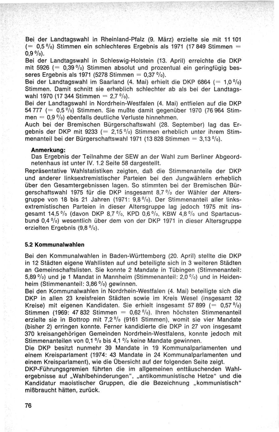 Seite 76 des Verfassungsschutzbericht 1975 Bund