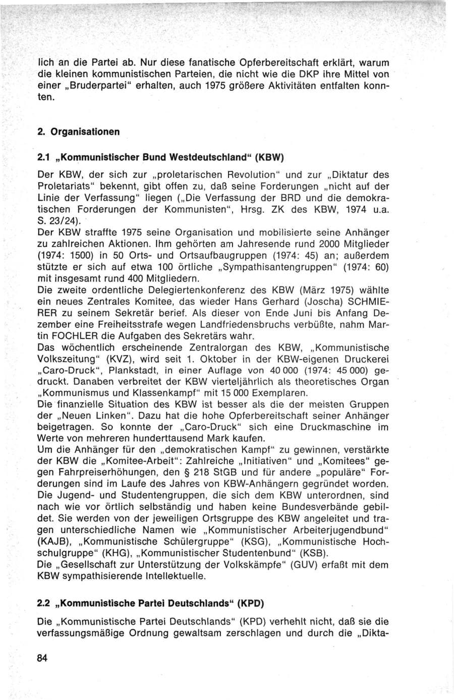 Seite 84 des Verfassungsschutzbericht 1975 Bund
