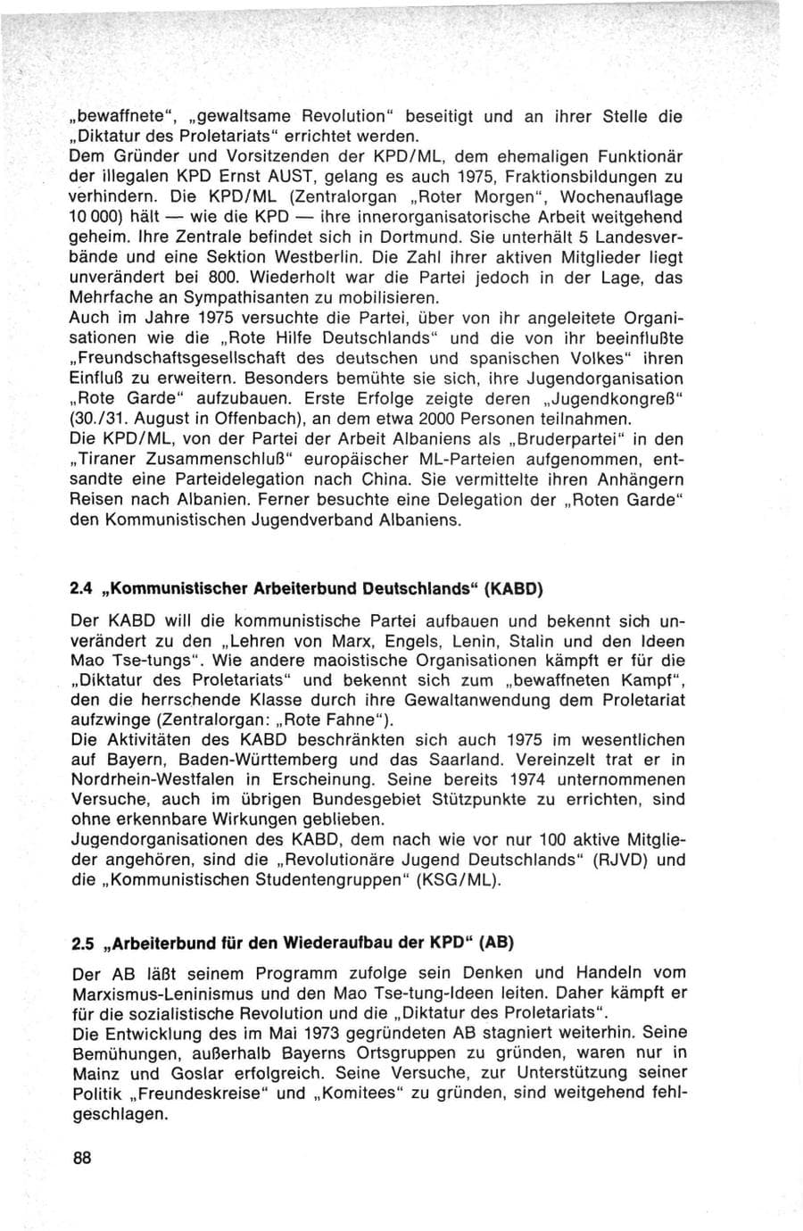 Seite 88 des Verfassungsschutzbericht 1975 Bund