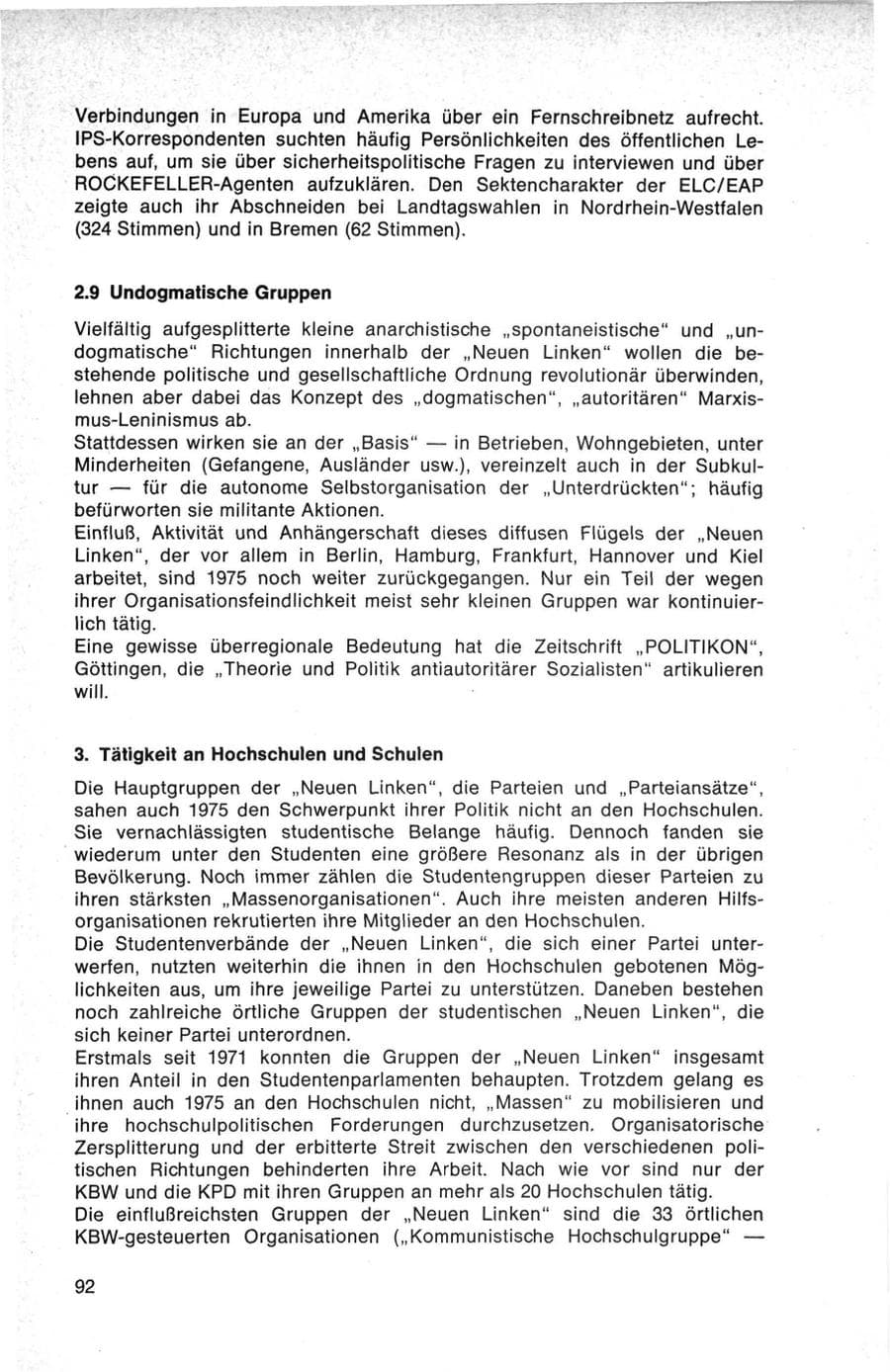 Seite 92 des Verfassungsschutzbericht 1975 Bund