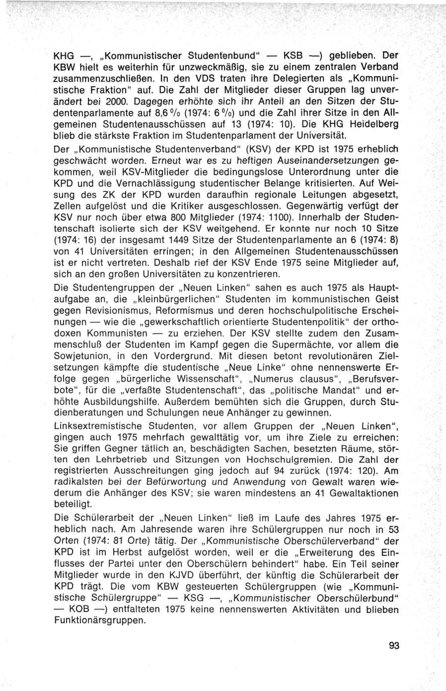 Seite 93 des Verfassungsschutzbericht 1975 Bund
