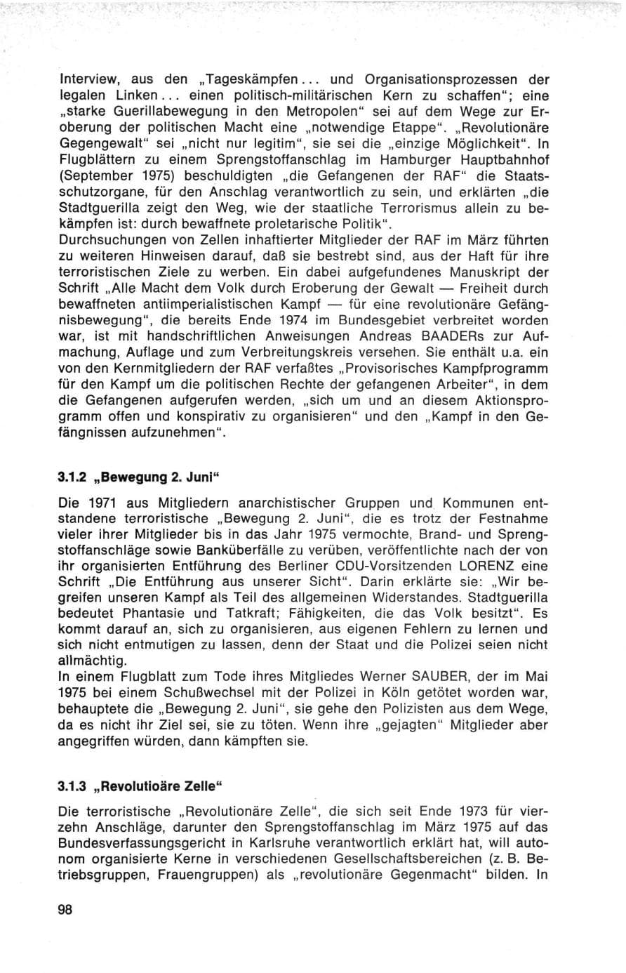 Seite 98 des Verfassungsschutzbericht 1975 Bund