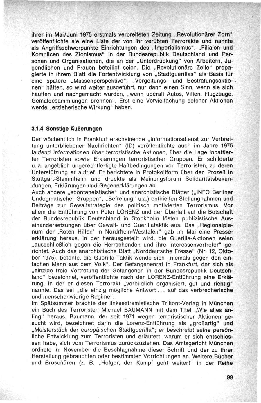 Seite 99 des Verfassungsschutzbericht 1975 Bund