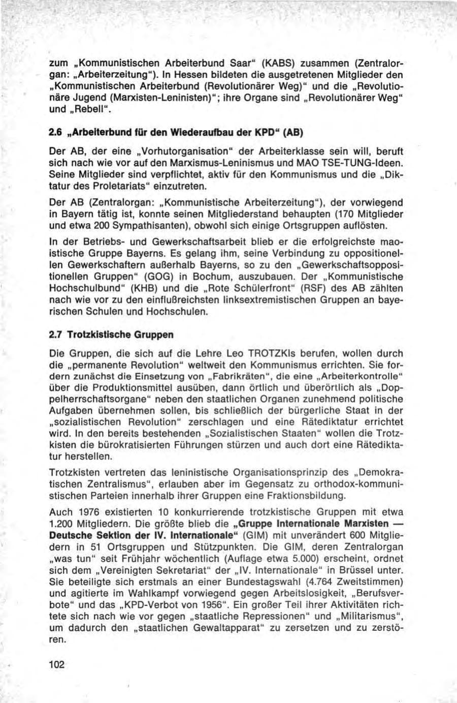 Seite 102 des Verfassungsschutzbericht 1976 Bund