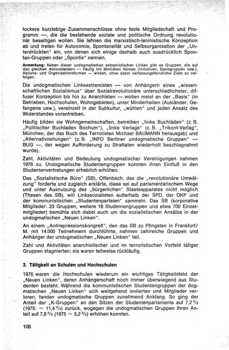 Seite 106 des Verfassungsschutzbericht 1976 Bund