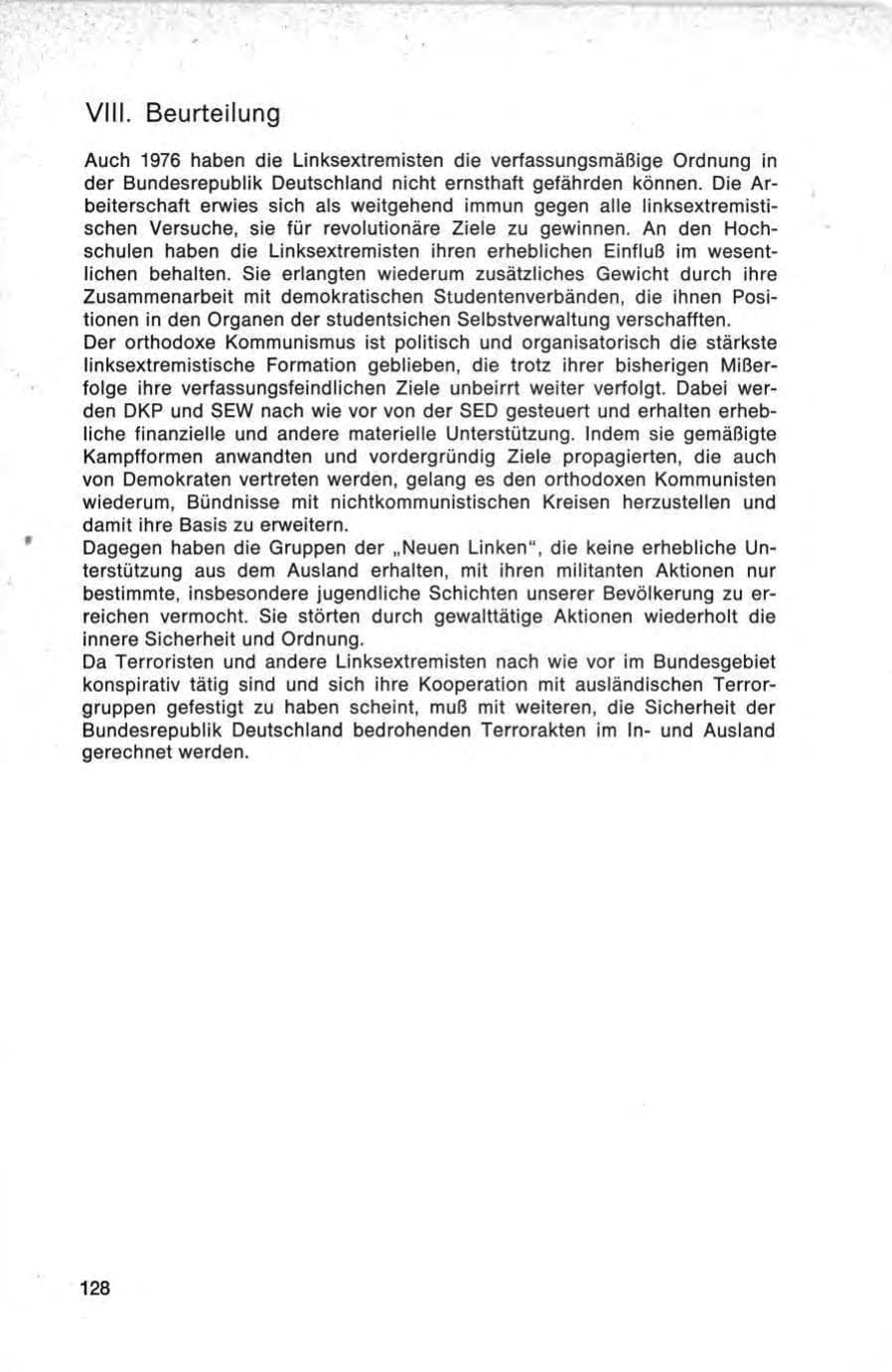 Seite 128 des Verfassungsschutzbericht 1976 Bund