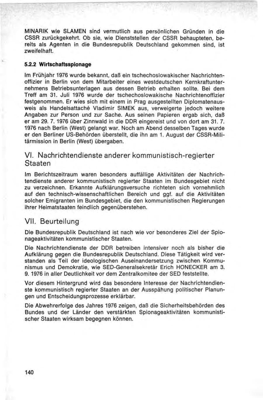 Seite 140 des Verfassungsschutzbericht 1976 Bund