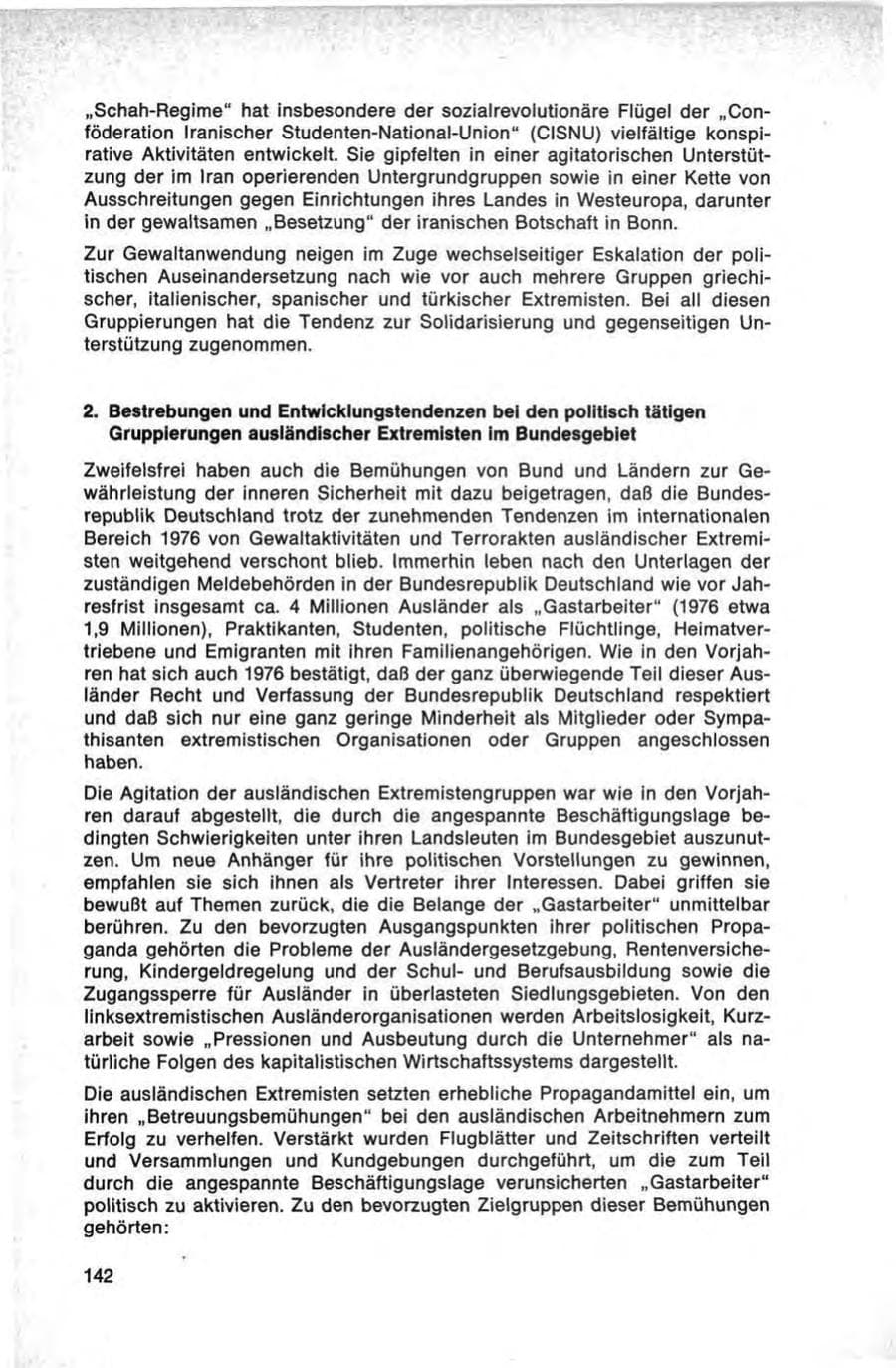 Seite 142 des Verfassungsschutzbericht 1976 Bund