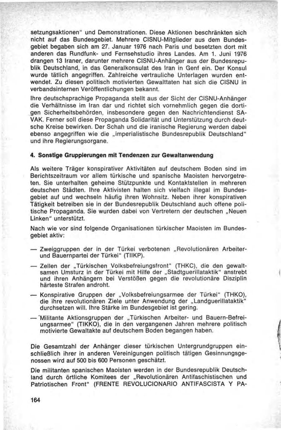Seite 164 des Verfassungsschutzbericht 1976 Bund