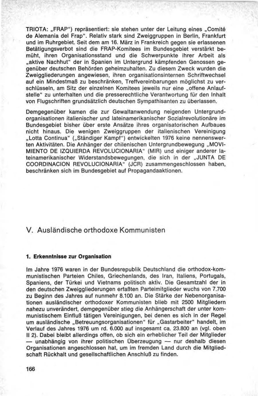 Seite 166 des Verfassungsschutzbericht 1976 Bund