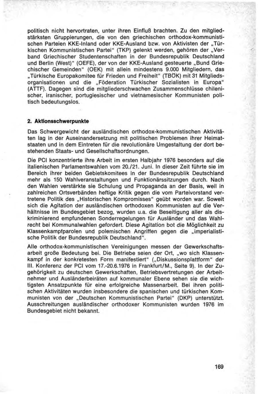 Seite 169 des Verfassungsschutzbericht 1976 Bund