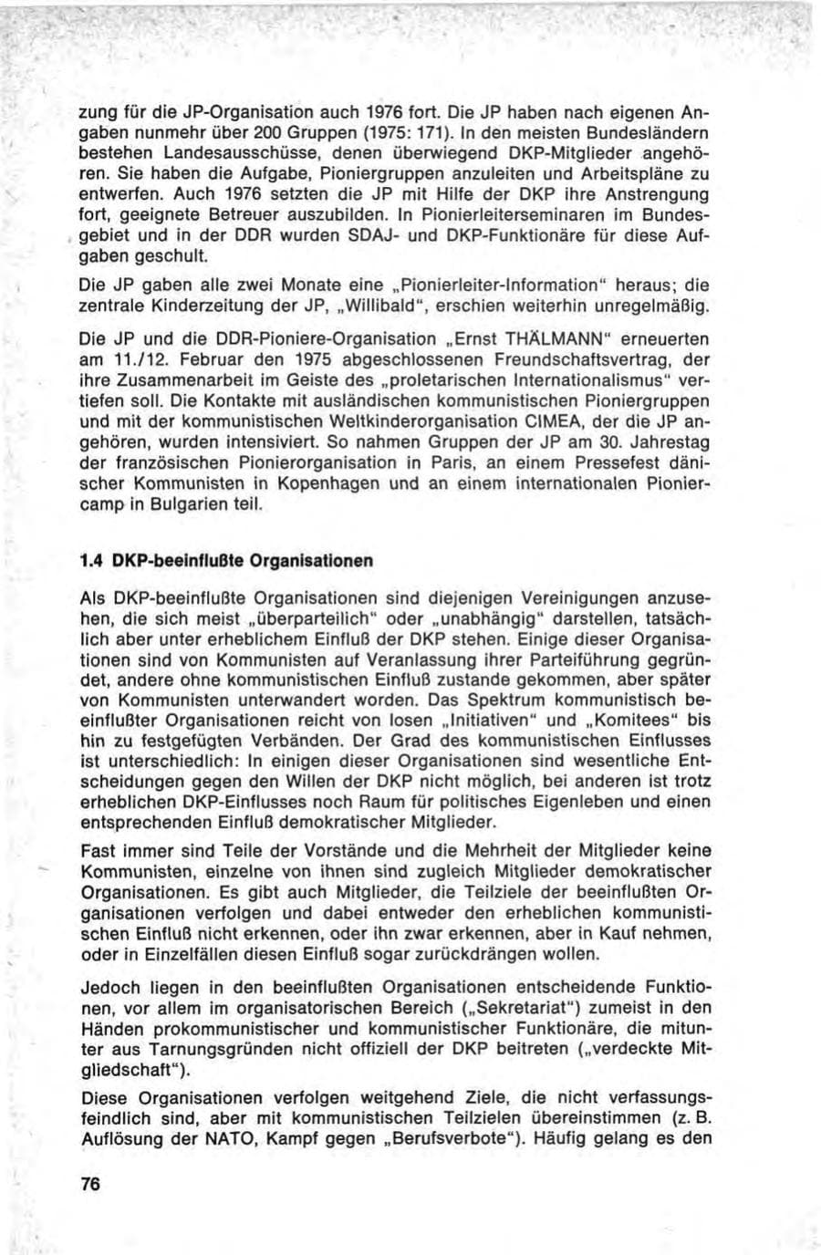 Seite 76 des Verfassungsschutzbericht 1976 Bund