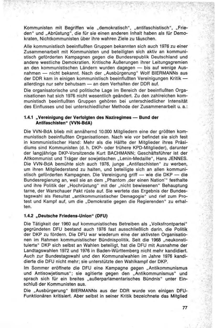 Seite 77 des Verfassungsschutzbericht 1976 Bund