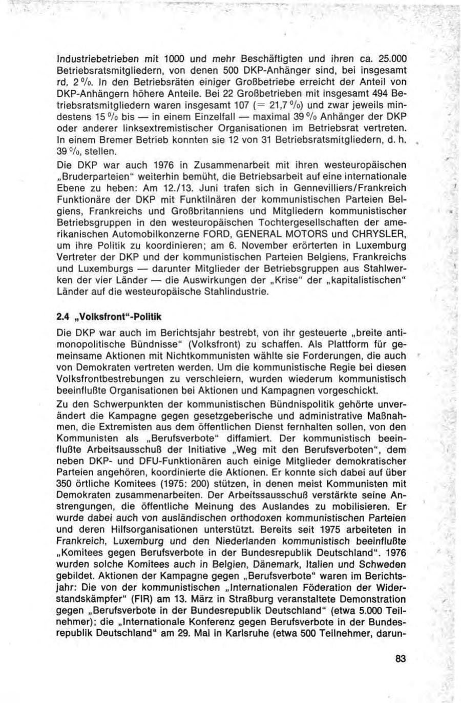 Seite 83 des Verfassungsschutzbericht 1976 Bund