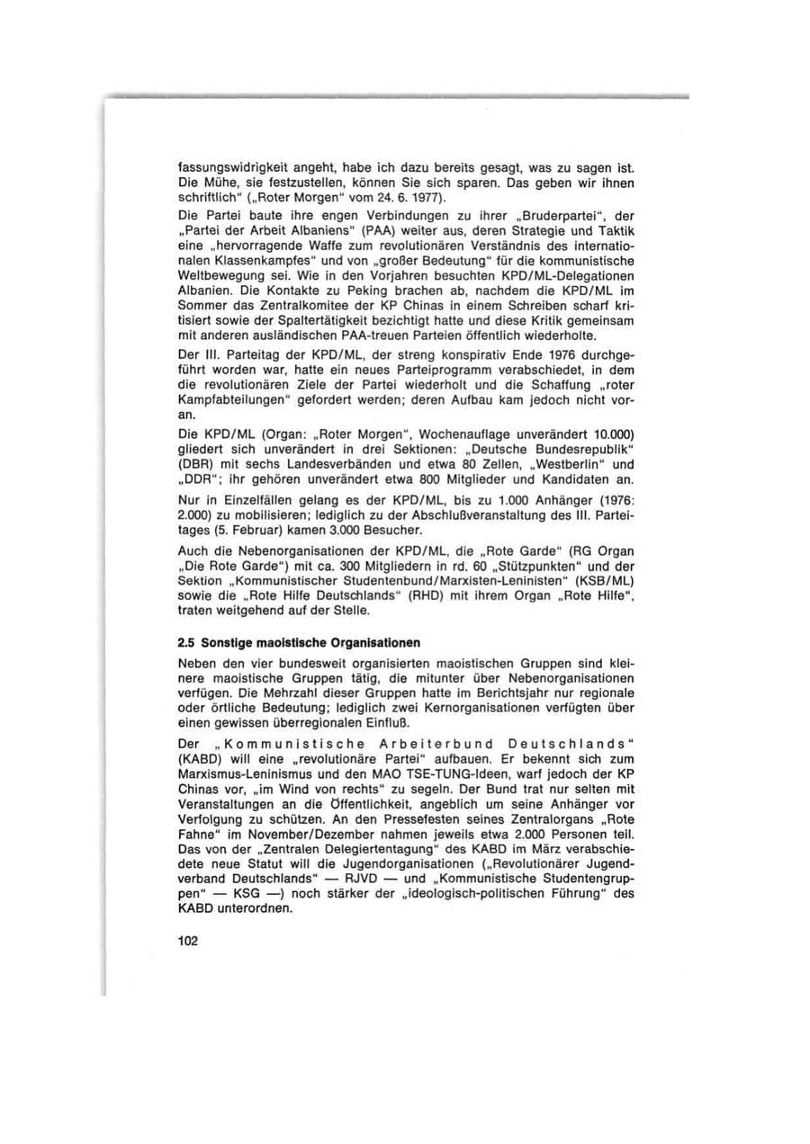 Seite 102 des Verfassungsschutzbericht 1977 Bund