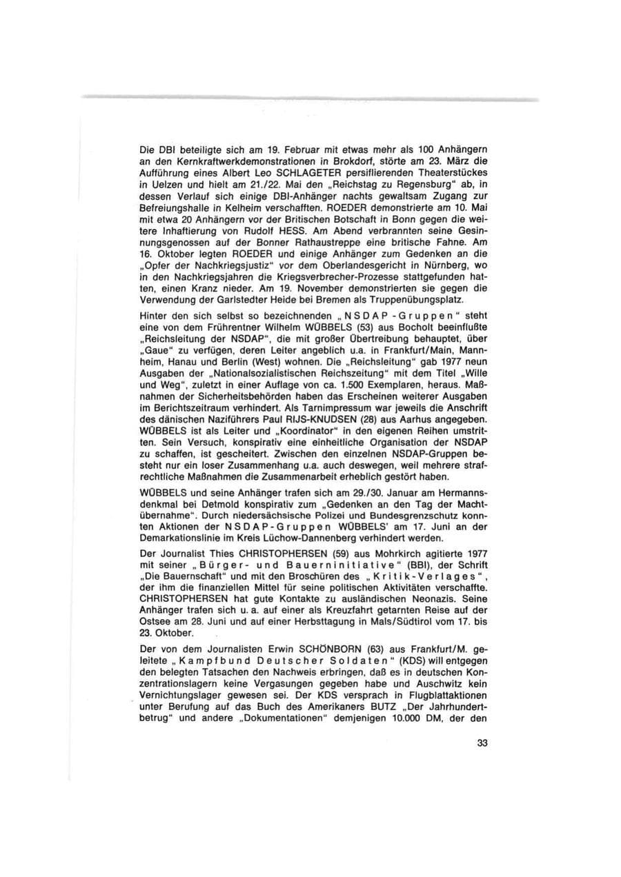 Seite 33 des Verfassungsschutzbericht 1977 Bund