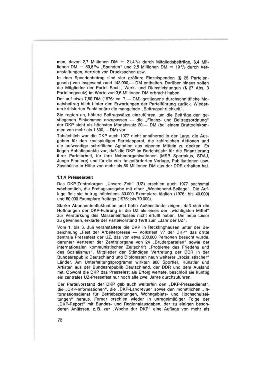 Seite 72 des Verfassungsschutzbericht 1977 Bund
