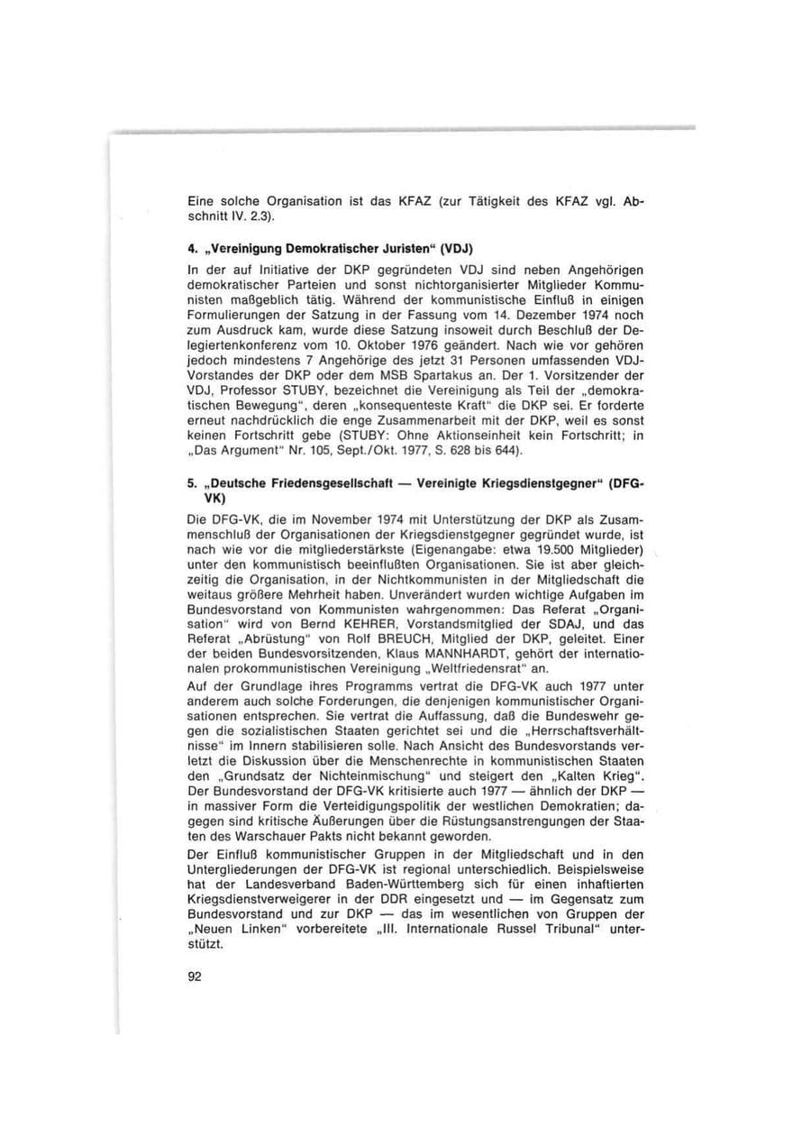 Seite 92 des Verfassungsschutzbericht 1977 Bund