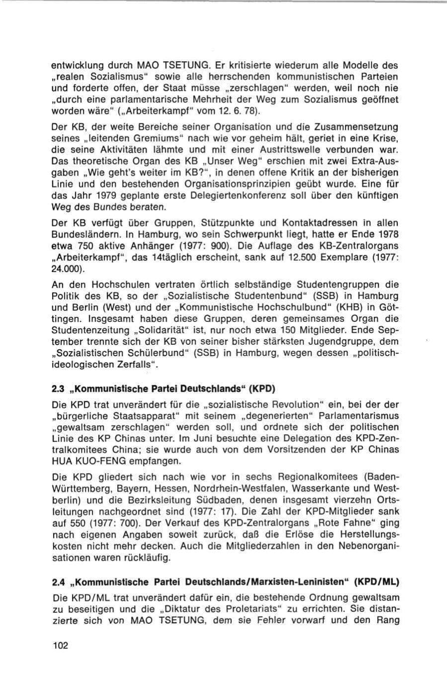 Seite 102 des Verfassungsschutzbericht 1978 Bund