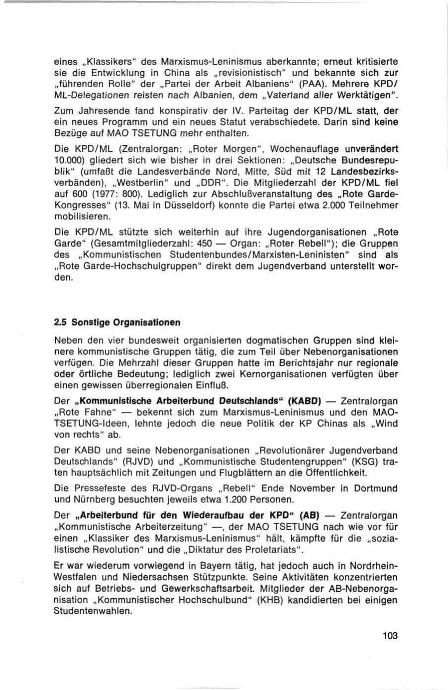 Seite 103 des Verfassungsschutzbericht 1978 Bund