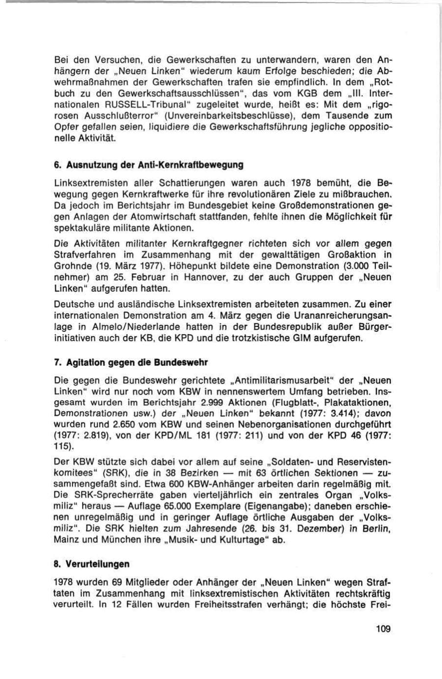 Seite 109 des Verfassungsschutzbericht 1978 Bund