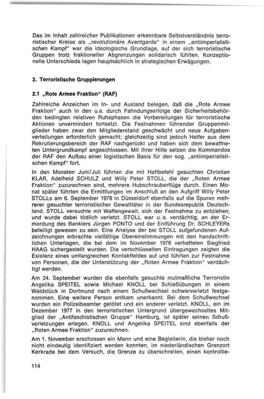 Seite 114 des Verfassungsschutzbericht 1978 Bund