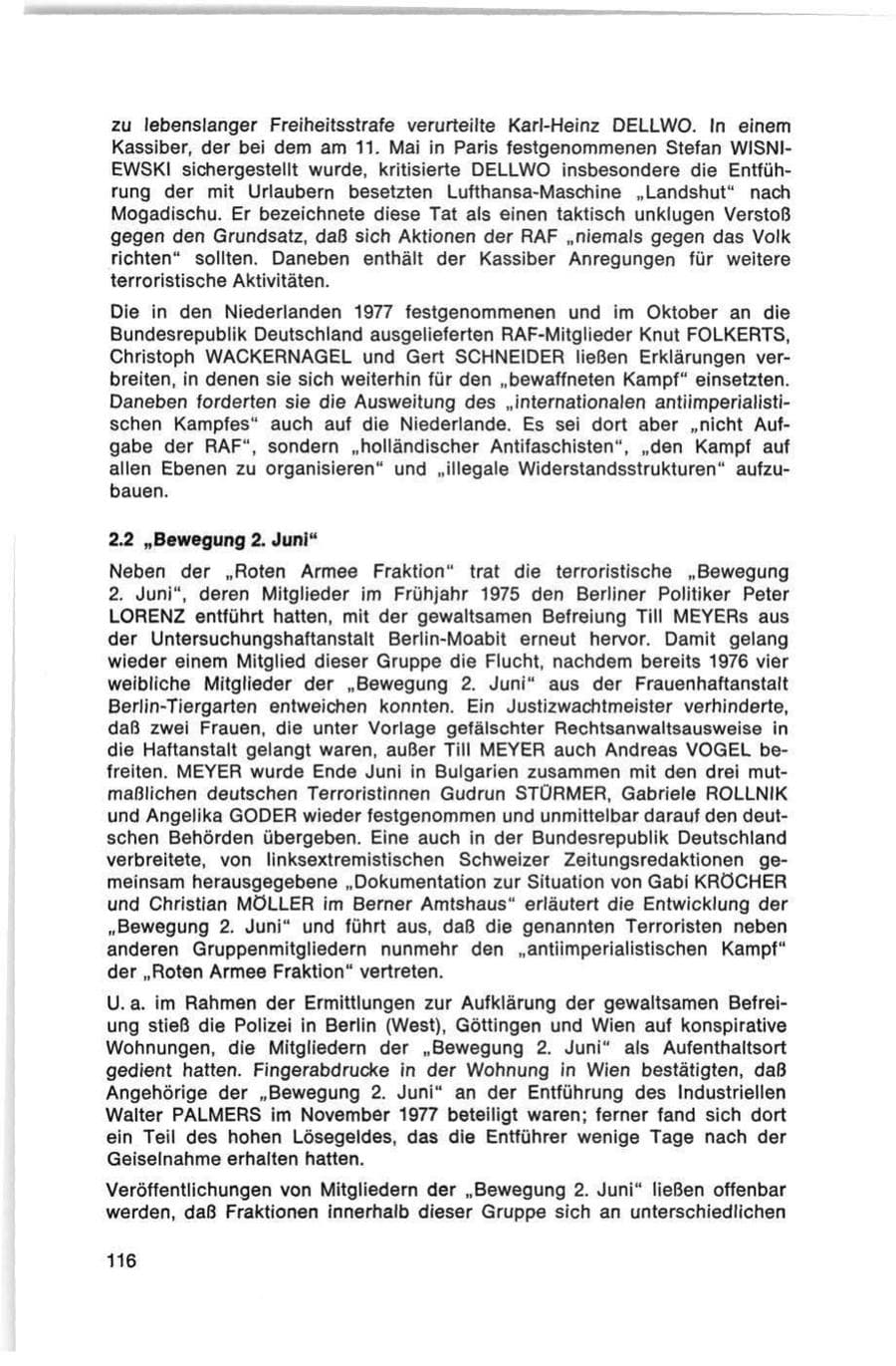 Seite 116 des Verfassungsschutzbericht 1978 Bund