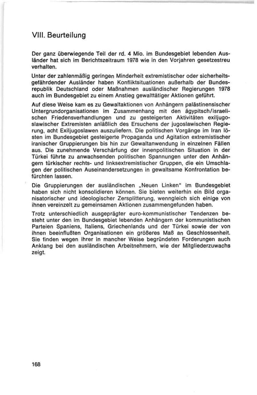 Seite 168 des Verfassungsschutzbericht 1978 Bund