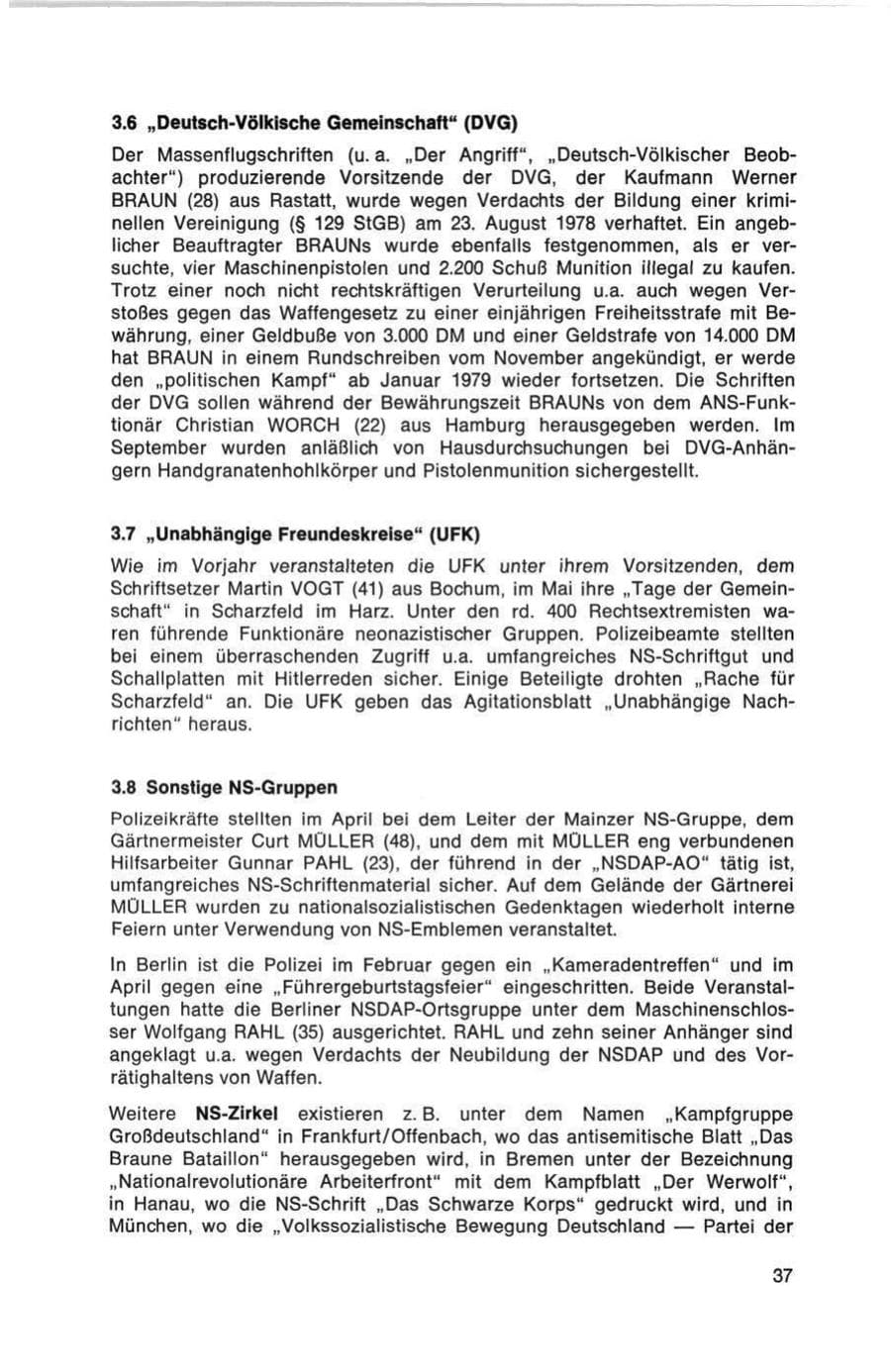 Seite 37 des Verfassungsschutzbericht 1978 Bund