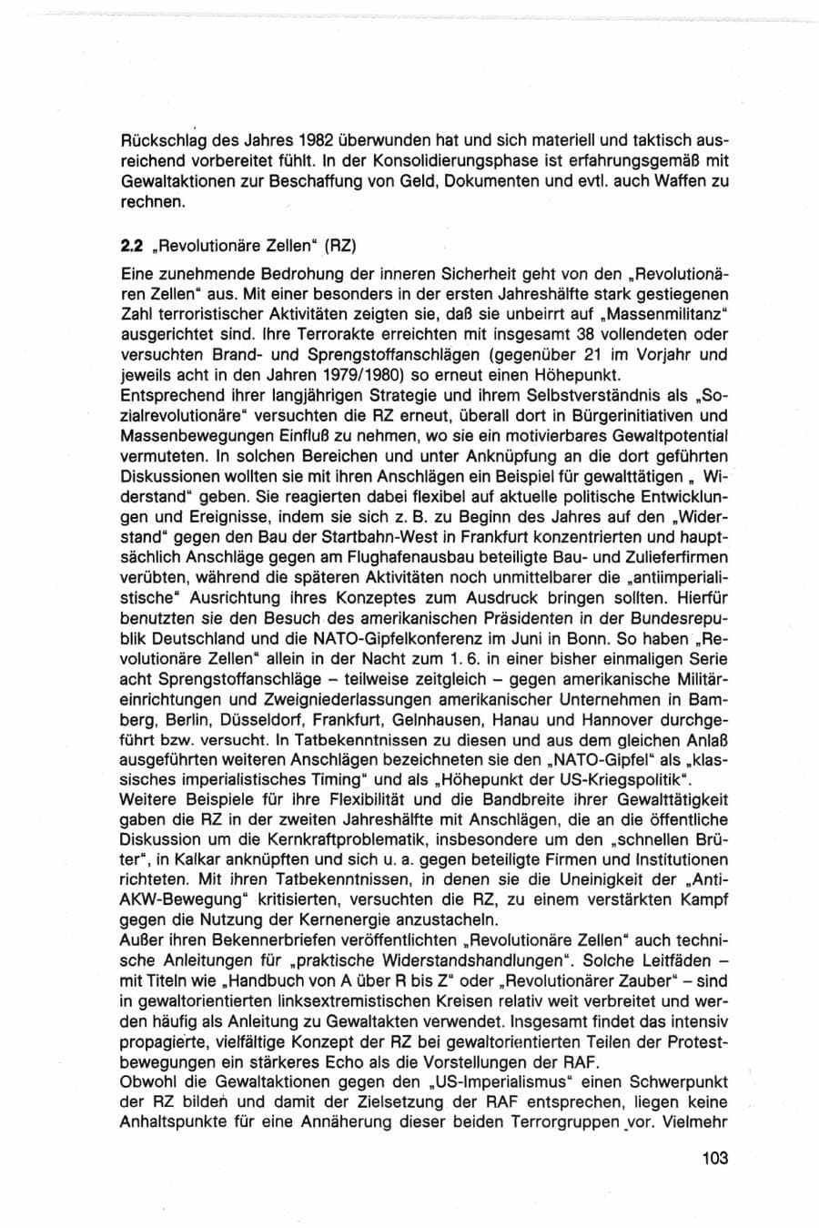 Seite 103 des Verfassungsschutzbericht 1982 Bund
