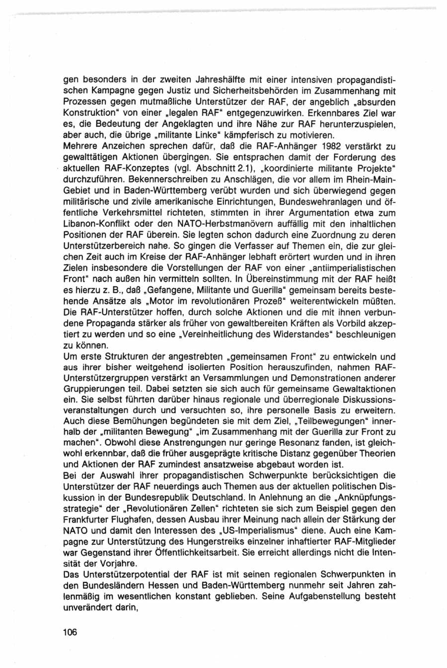 Seite 106 des Verfassungsschutzbericht 1982 Bund