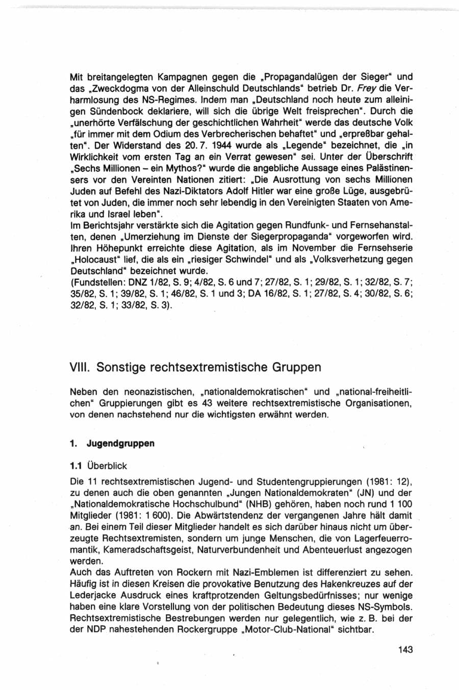 Seite 143 des Verfassungsschutzbericht 1982 Bund