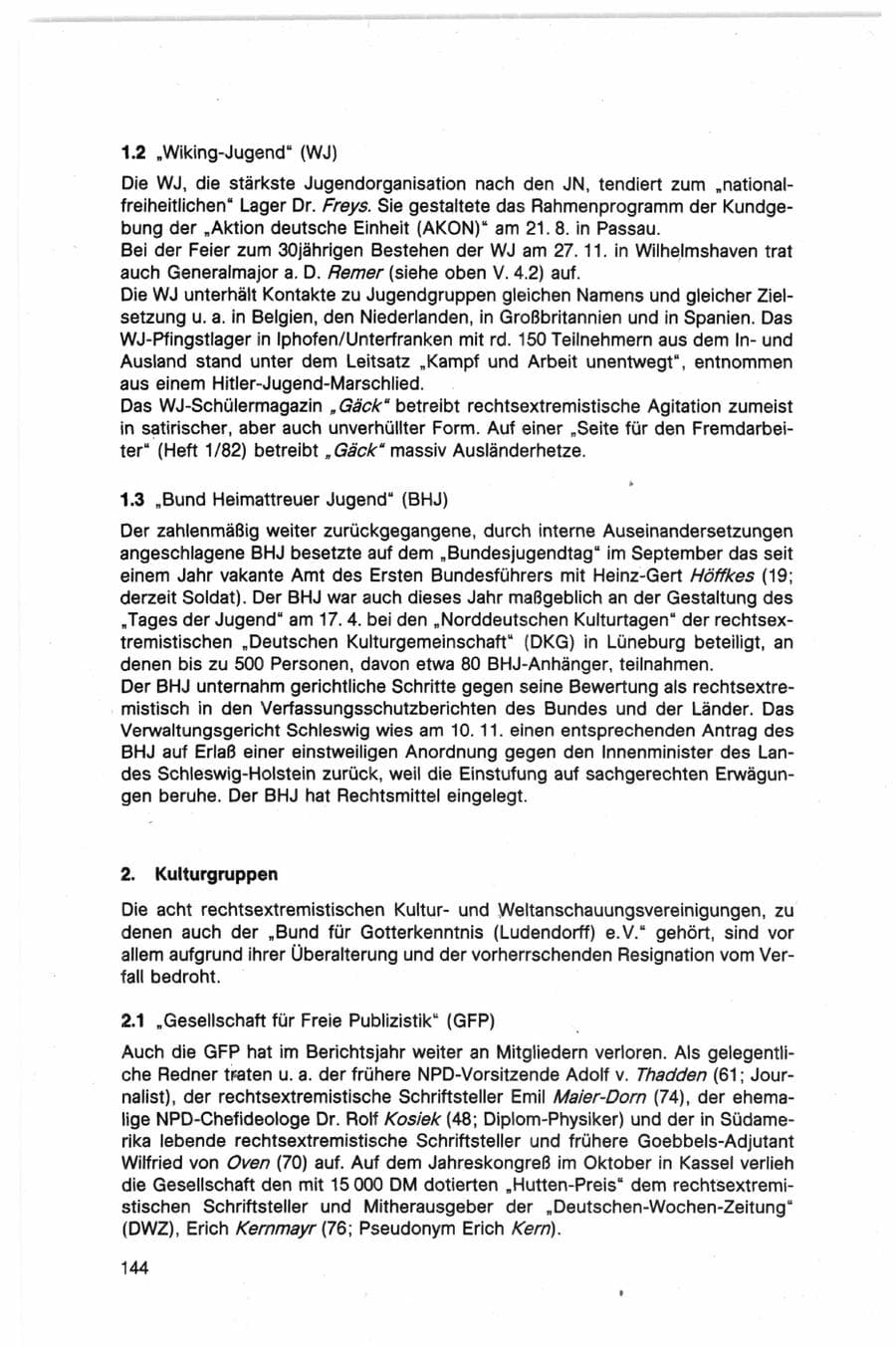 Seite 144 des Verfassungsschutzbericht 1982 Bund