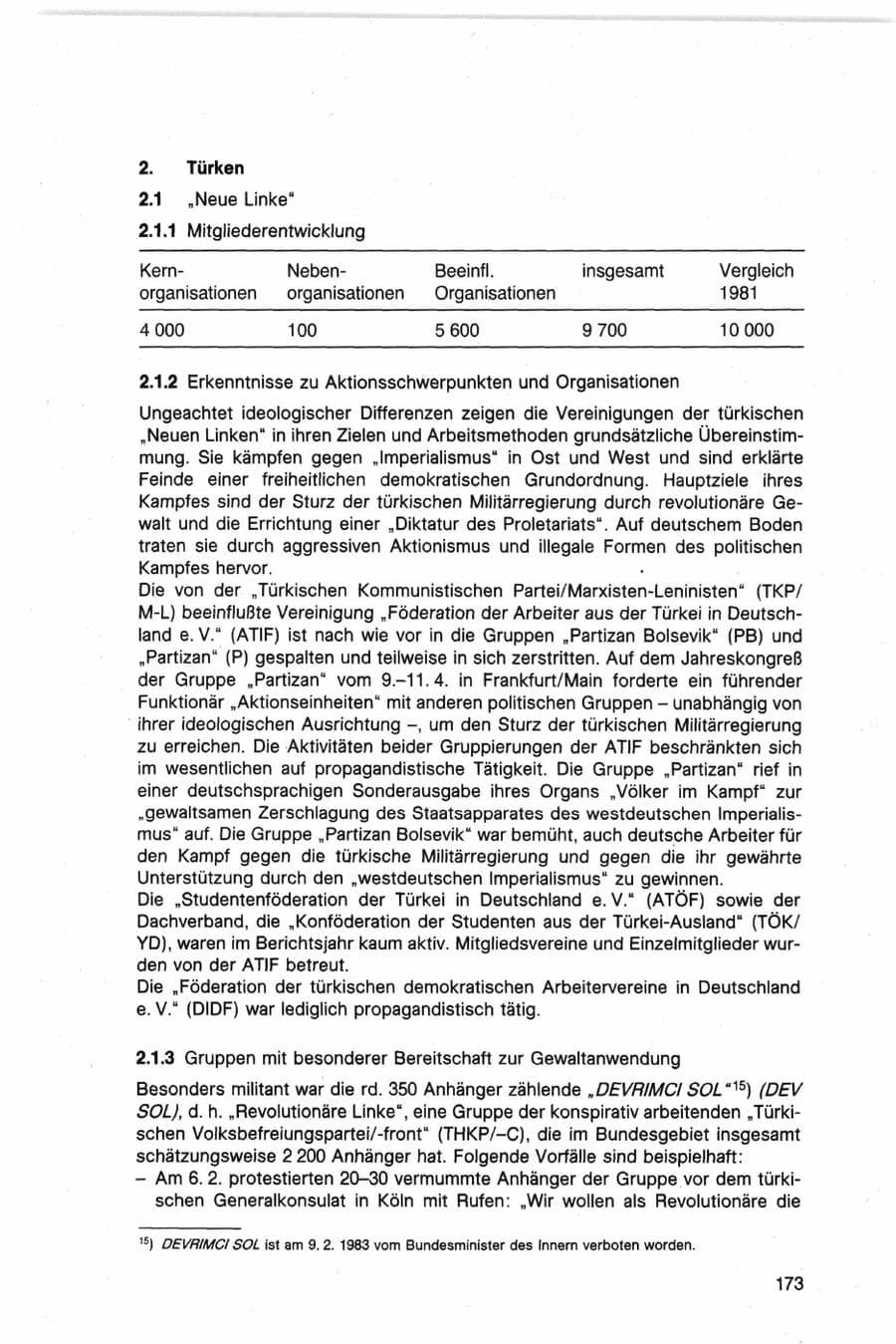Seite 173 des Verfassungsschutzbericht 1982 Bund