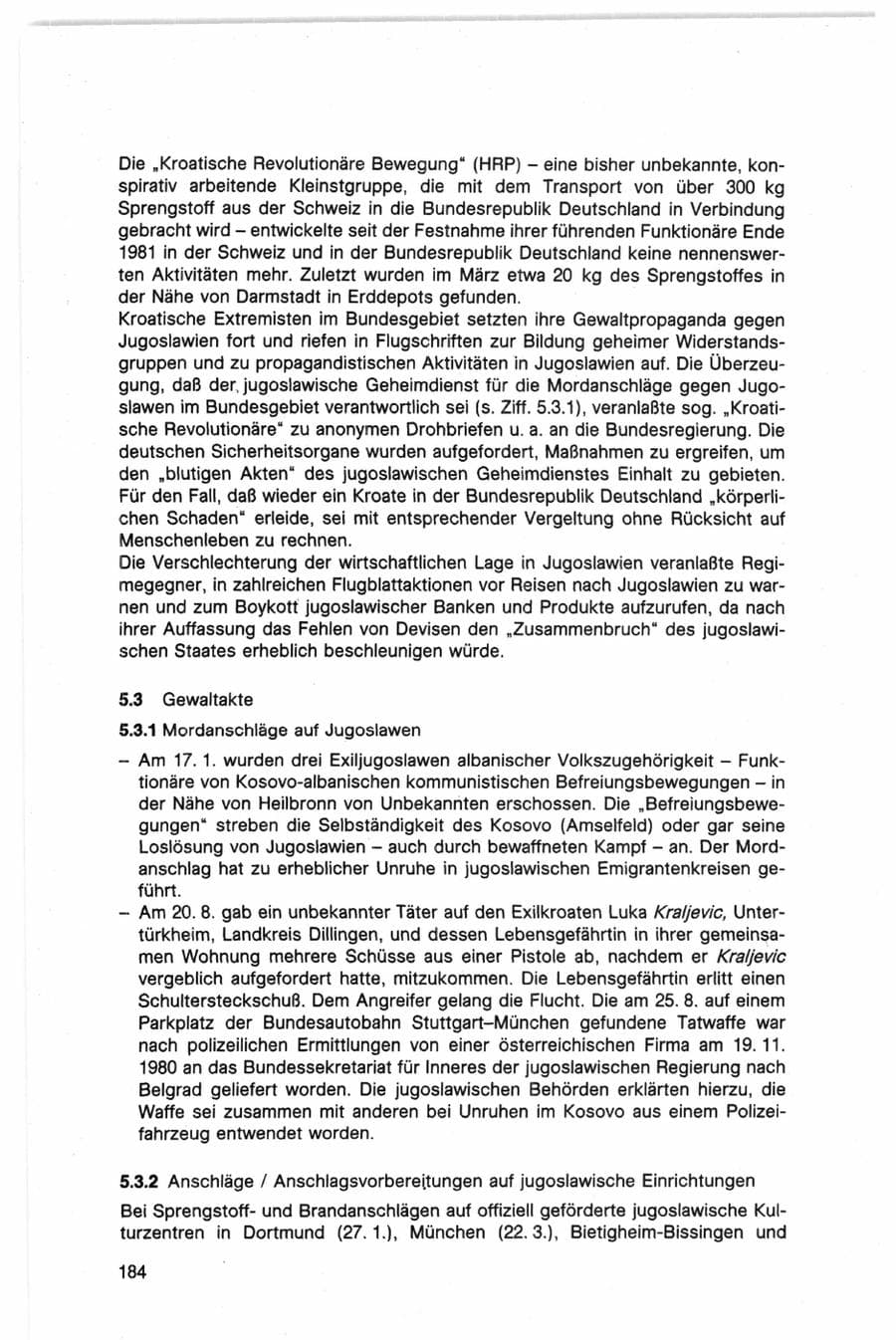 Seite 184 des Verfassungsschutzbericht 1982 Bund