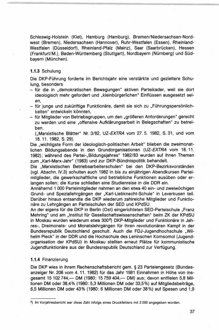 Seite 37 des Verfassungsschutzbericht 1982 Bund