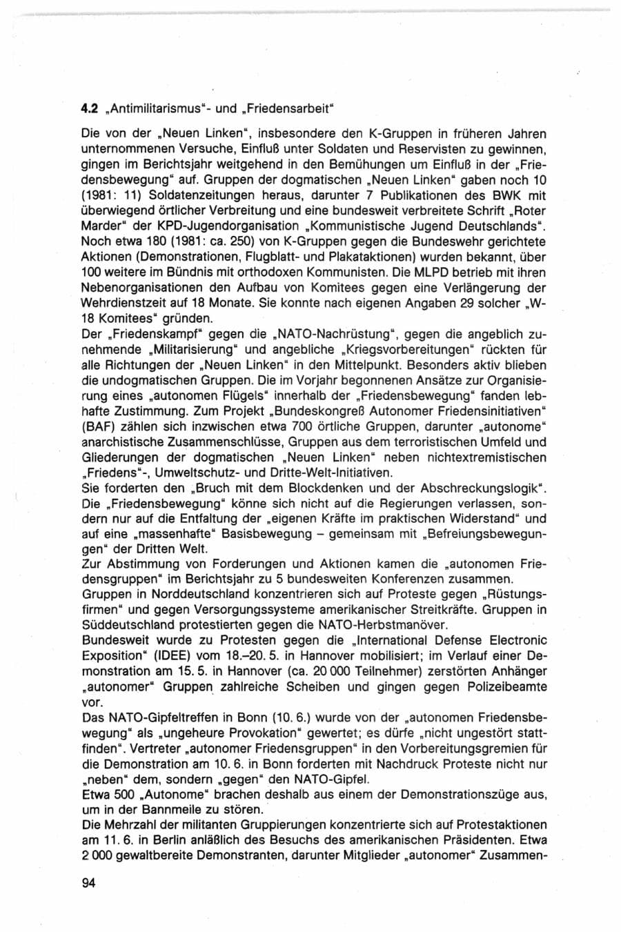Seite 94 des Verfassungsschutzbericht 1982 Bund