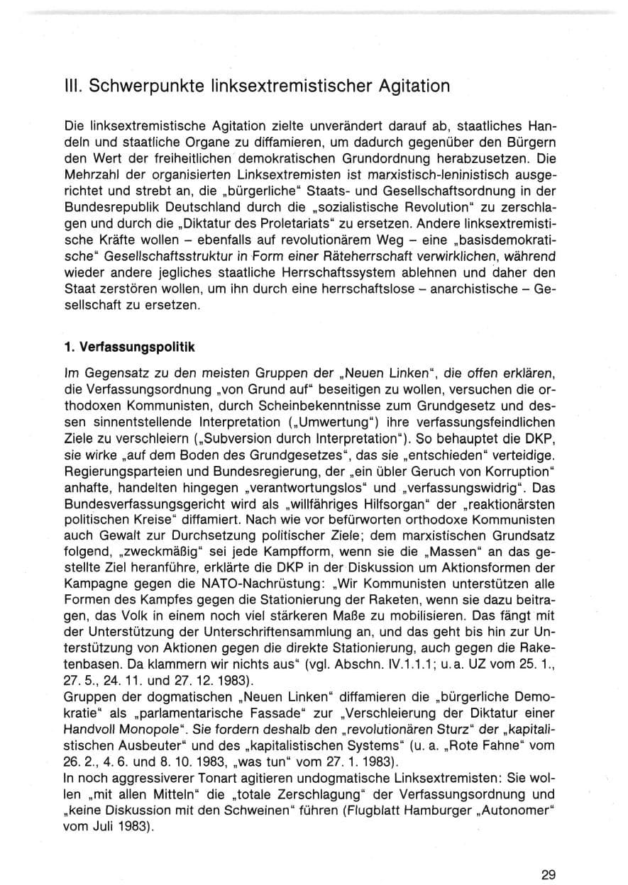 Seite 29 des Verfassungsschutzbericht 1983 Bund