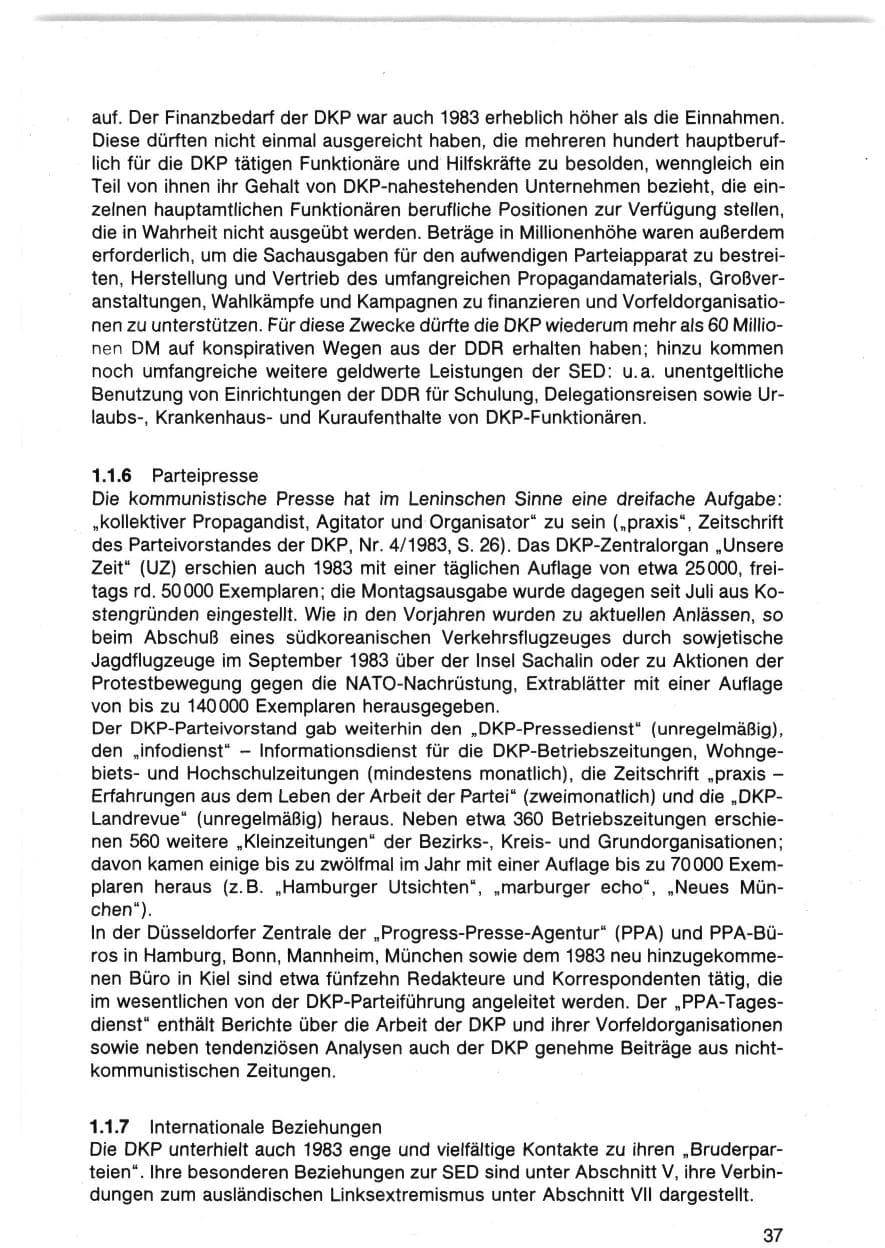Seite 37 des Verfassungsschutzbericht 1983 Bund