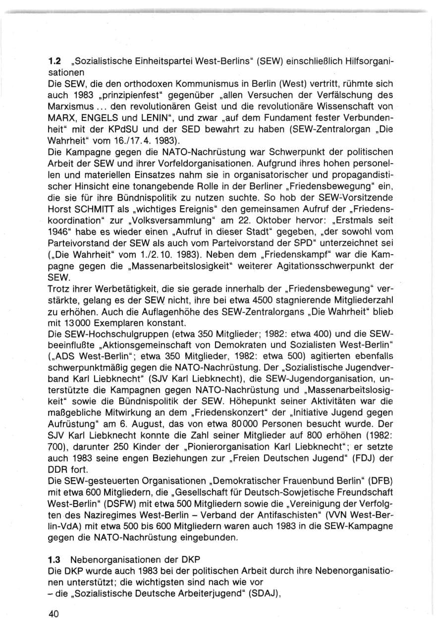 Seite 40 des Verfassungsschutzbericht 1983 Bund